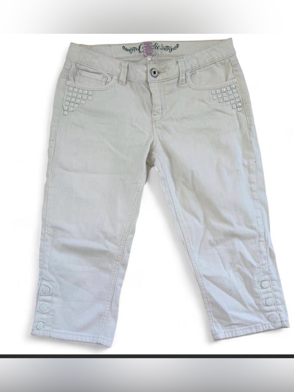 Candie's White Cropped Stud-Accent Jeans